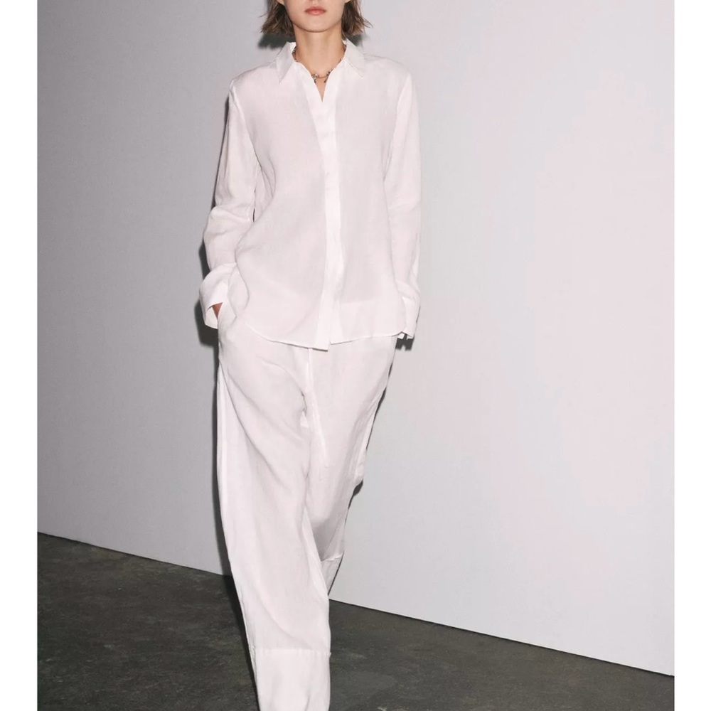 Zara Linen White Wide Leg Pants